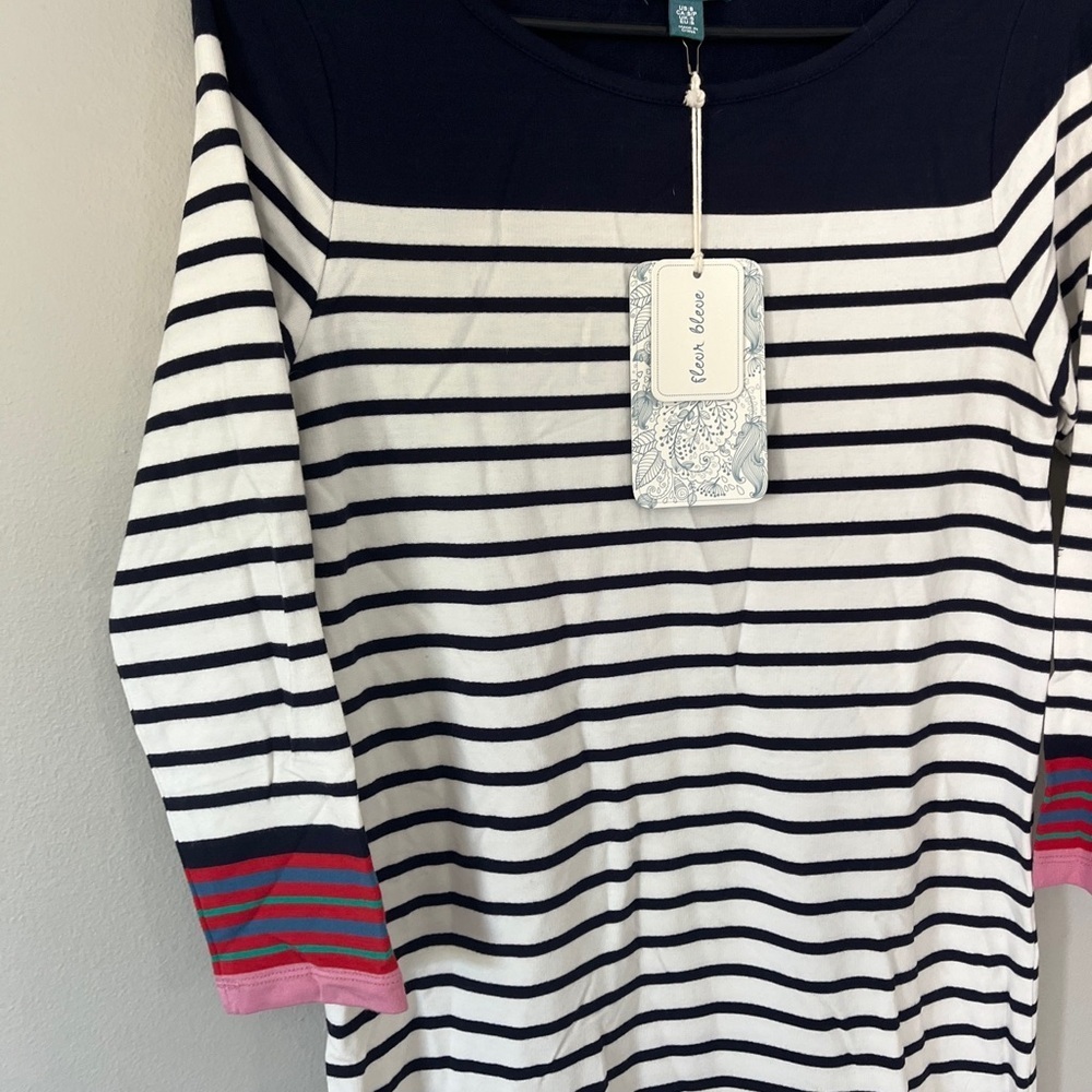 Fleur Bleue Dress Sweatshirt Material Striped New Size Small Navy Blue Measures - Picture 3 of 6